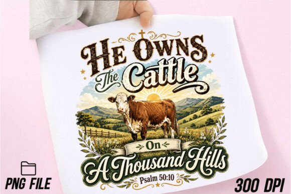 Christian Cattle on a Thousand Hills PNG: Faith Meets Rustic Design
