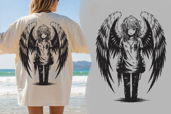 Dark Angel Girl Y2K PNG: Edgy Graphic for Streetwear & Apparel