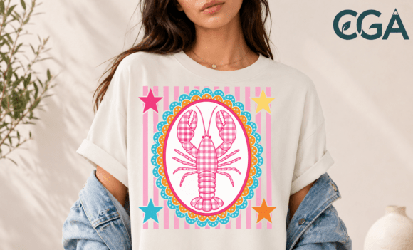 Gingham Lobster Retro Preppy Frame Png: A Coastal Vibe