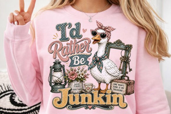 I’d Rather Be Junkin Vintage Goose PNG: Your Folk Art Design Solution