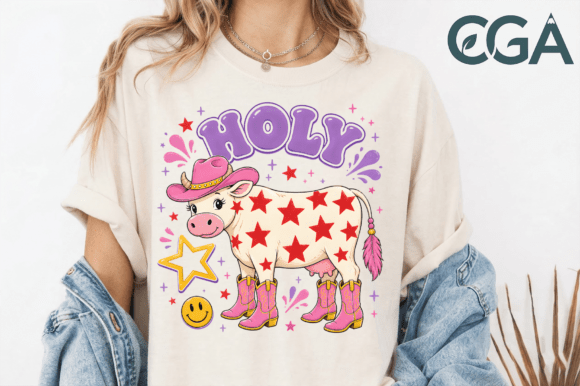 Retro Holy Cow Pink Cowboy Boots PNG: A Modern Western Design Asset